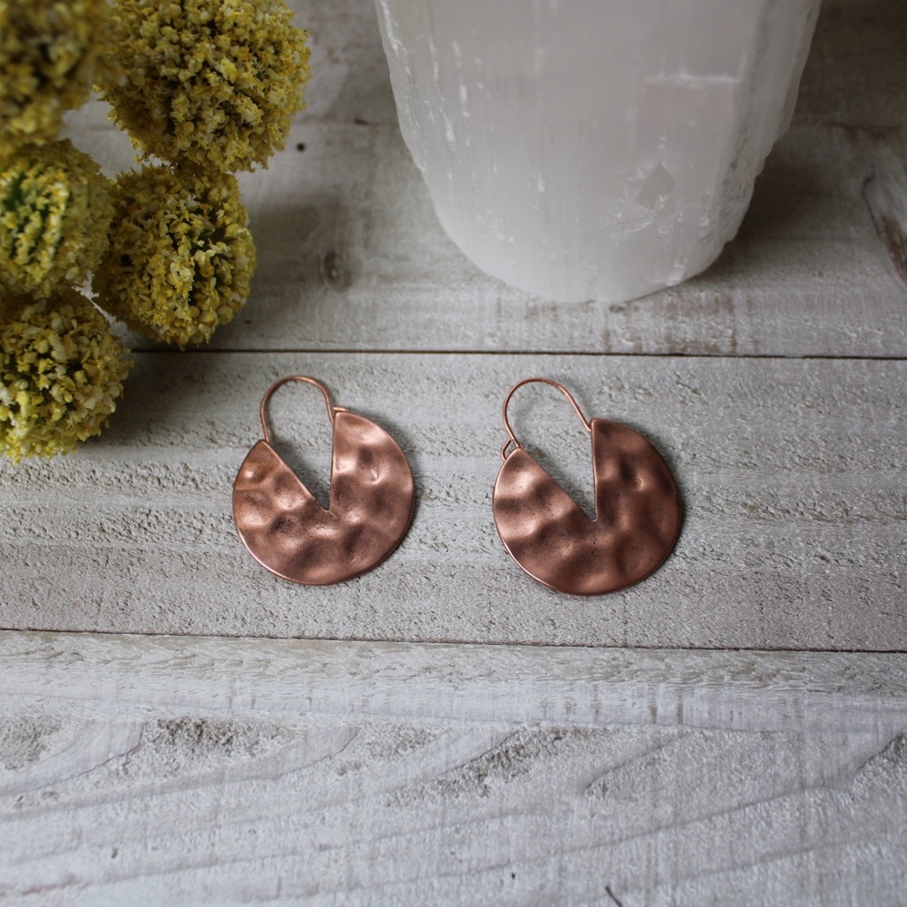 Hammered Round Rose Gold Hoop Earrings